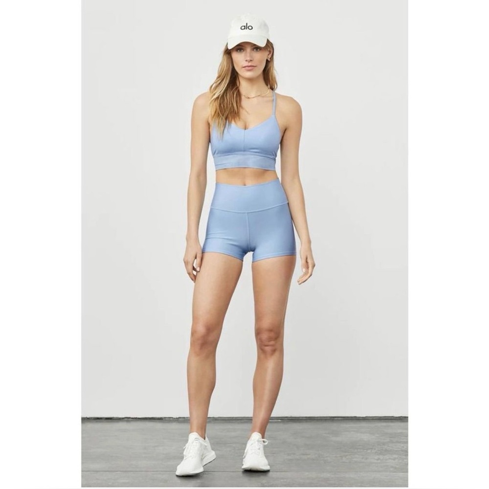 ALO 2 Pack High Waist Airlift Yoga Hike Pink Rose Seashell Blue Biker Shorts - Picture 5 of 9